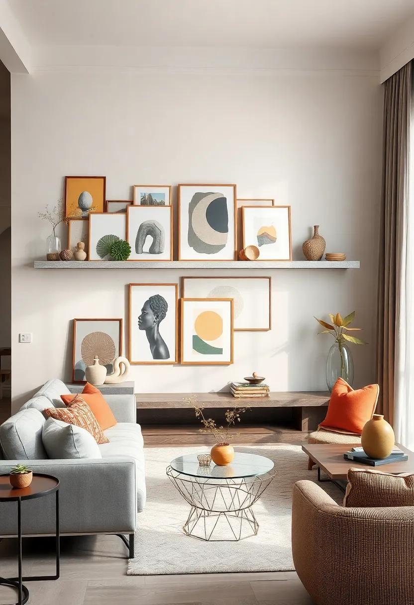 Artful Collages: Use floating shelves to create ​art collages ⁢with mixed media, including ⁢framed artwork,⁤ ceramics, and sculptures