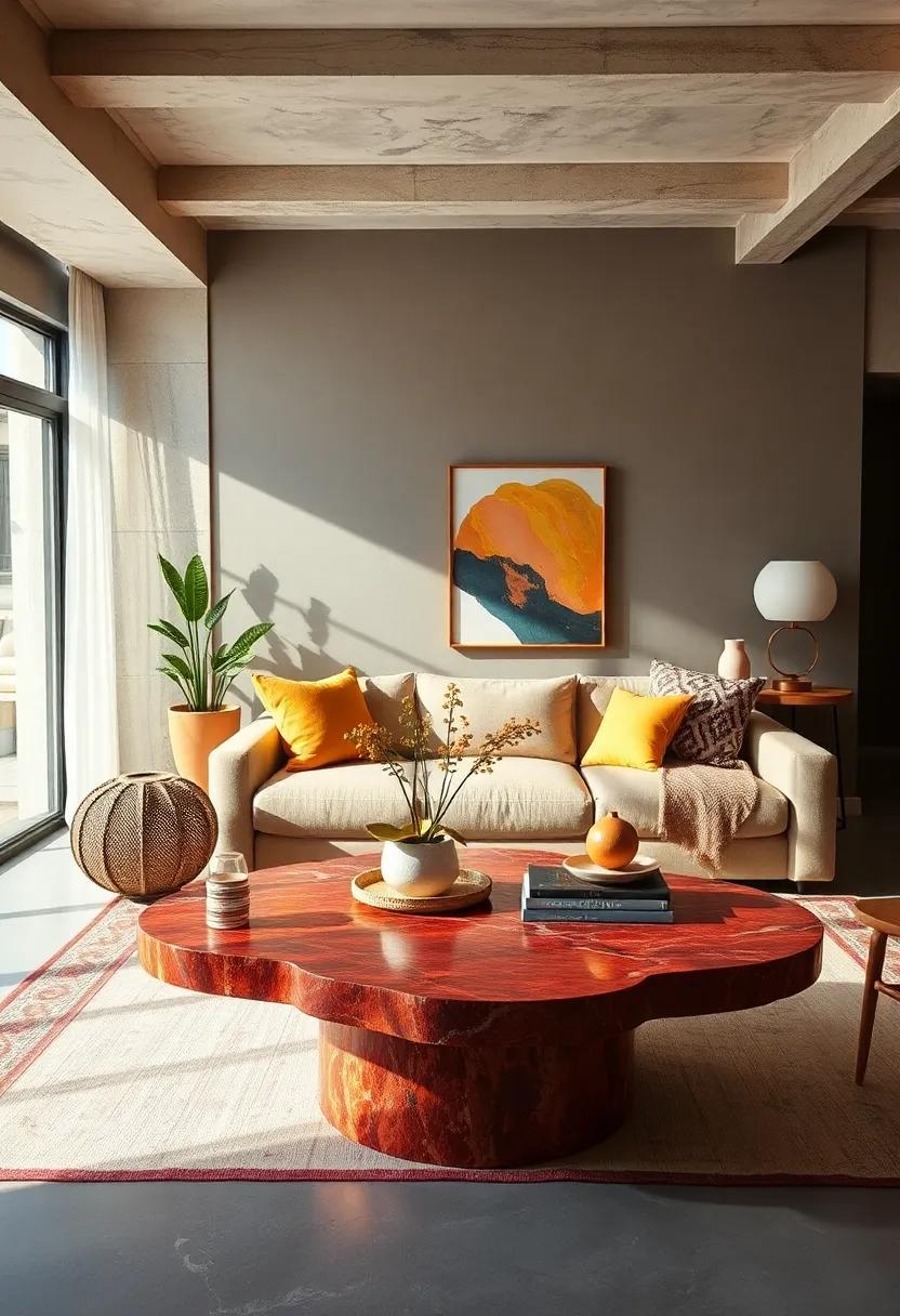 A ⁢Colorful ⁤Coffee Table: Select a distinctive ⁣coffee table ⁣in an unexpected hue⁣ or unique ‍shape to ⁢serve as a functional yet bold⁤ design element