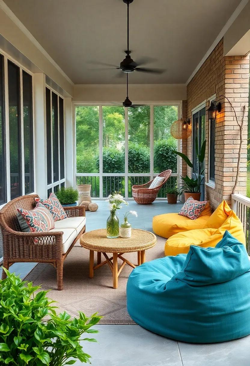 Add a touch‌ of bohemian flair with a rattan foldable table paired with colorful bean bags, perfect ‌for casual gatherings⁣ or‌ artistic endeavors