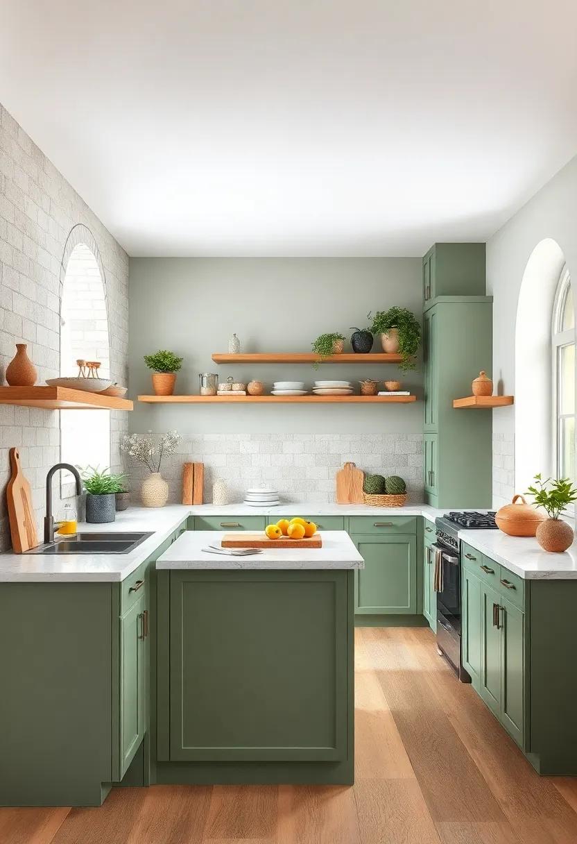 Soft Sage Green: A soothing palette that brings a touch of nature indoors,ideal for creating a calming cooking space