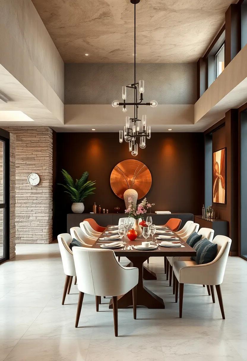 Chocolate-Hued Bliss: Dark chocolate walls ‍paired with creamy furniture create a cozy niche; ideal⁣ for intimate dinners with loved ones