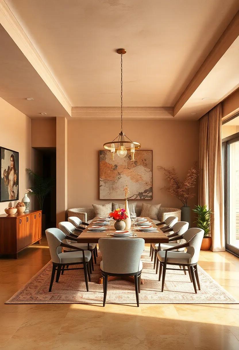 Honeyed Hues: A dining area ⁣bathed in ‌honey tones from walls to window treatments, offering an inviting space that feels like a warm⁤ embrace