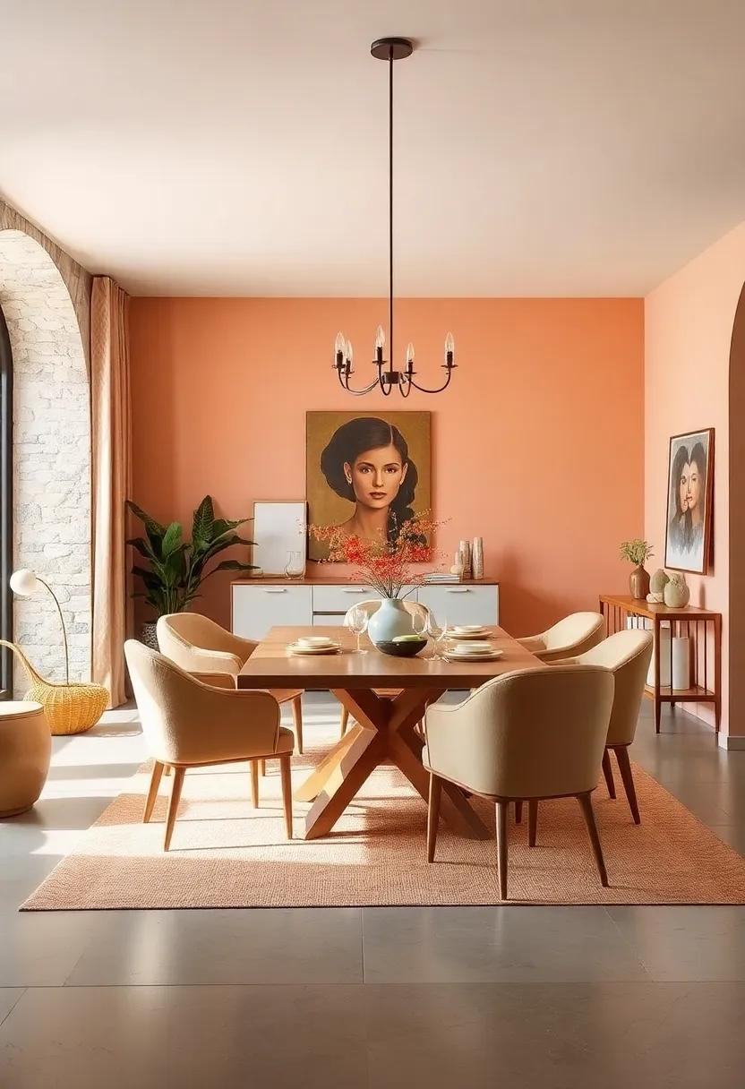 Soft ‌Apricot⁢ Dreams: Delicate apricot-colored walls offer a⁣ gentle warmth, ‍making this dining room ‌a welcoming space for relaxed meals and morning coffees
